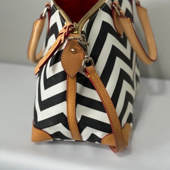 Dooney & Bourke Chevron Leather Satchel Bag | Black and White Geometric … - Picture 13 of 16
